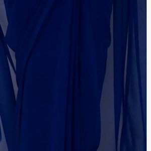 Dark Blue Chiffon Saree With Golden Border