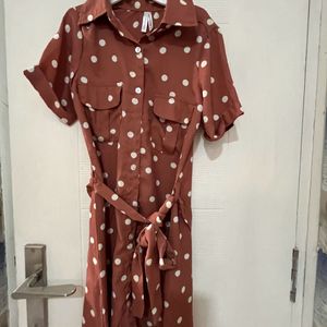 Beautiful Polka Print Shirt Dress With Belt