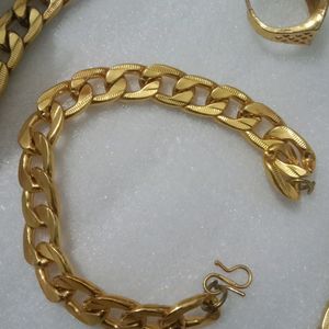 Golden Chain Bracelet And Ring Set (Women,Men)