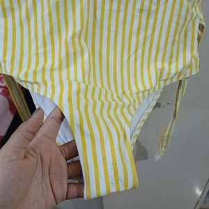 Yellow Stripe Deep Neck Monokini