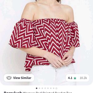 Berrylush Red Printed Bardot Top