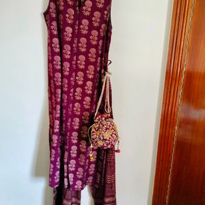 Kurta Set(Top+Bottom)+Potli Bag