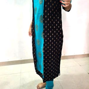 Blue Kurti And Black Jacket