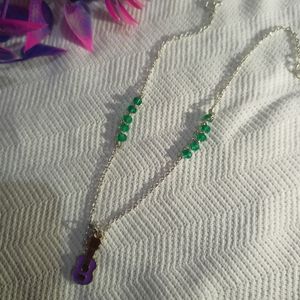 Green Crystal White Chain With Purple Guitar Charm