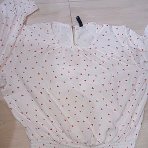 Cute White Top With Red Hearts