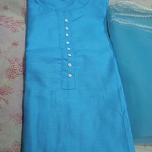 Designer Pure Cotton Kurta Pant Dupatta Set