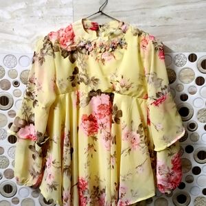 Girl's Yellow Floral Flared Top