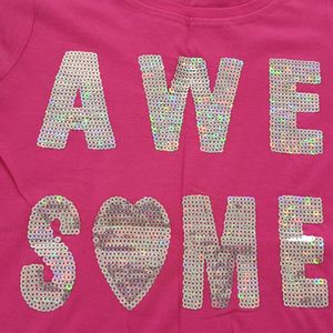 Girls Pink T-shirt With Sequence Design