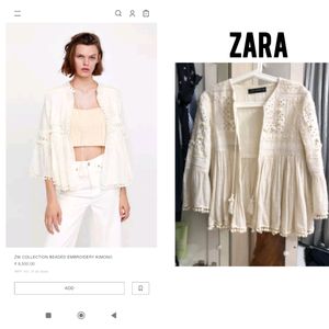 Zara embroidery cream boho jacket