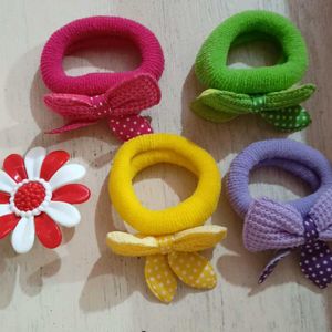 4 Bow Rubber band With Free Flower Clip