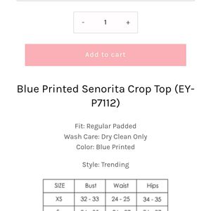 Blue Printed Senorita Crop Top (Padded)