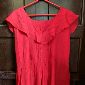 Solid Red Empire Cut Partywear Dress