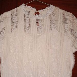 Cute Cream Top With Net Embroidery