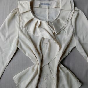 New Cream Ruffled Neck Korean Shirt