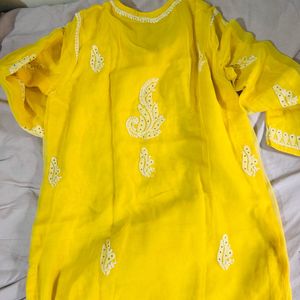 YELLOW CHIKANKARI GEORGETTE KURTI