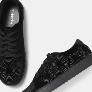 Black Woven Design Velvet Finish Sneakers