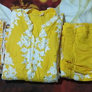 Front Cut Yellow Kurta Palazzo With Dupatta