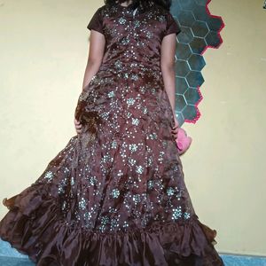 Brown Ruffle Long Gown