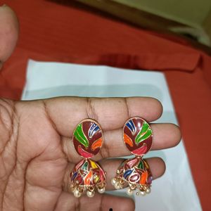 Meenakari Stone Embedded Jhumkas