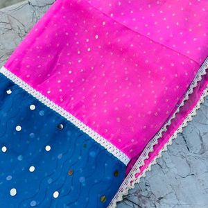 Beautiful Pink+Blue Saree For Women💕