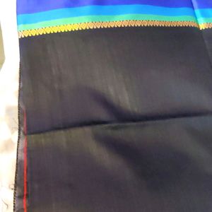 Black Saree - Seal Blue Border & Embry Blouse