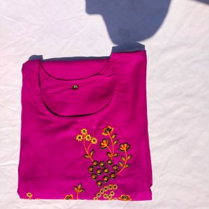 Beautiful Silk Cotton Violet Embroidery Kurti