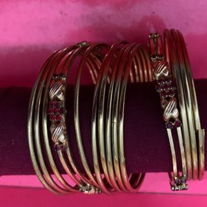 Red Stone Gold Plated Bangle Set