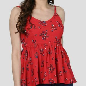 Red Floral Print Top