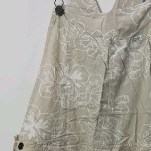 Korean Beige Floral Print Dungaree