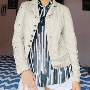 Korean Outerwear Jacket With Flower Beading