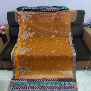 Orange Net Saree