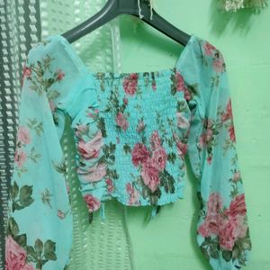 Floral Square Neck Balloon Sleeves Top