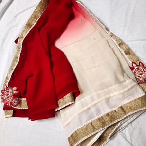 Woww Red Shady Saree With Patchwork