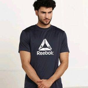 REEBOK Men Printed Round Neck Dark Blue Tshirt