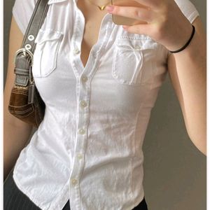 Fitted White Collared Shirt