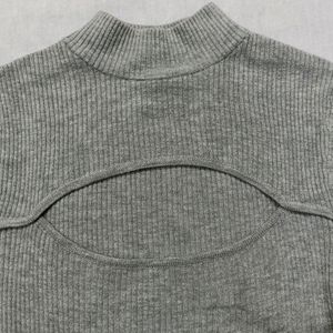 Grey Fitted Designer High Neck Top