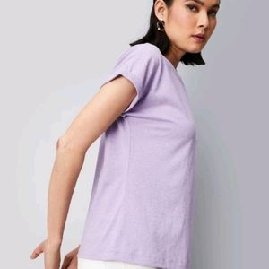 Woman Round Neck Poly Cotton Purple Tshirt