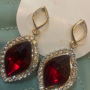 Maroon Crystal Stone Gold Plated Dangler Earring