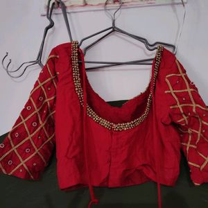 Red Blouse With Heavy Stone Work