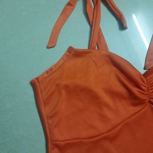 orange casual mini tie up dress