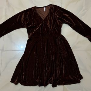 Brown Wrap Up Velvet Dress🍁