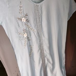 Light Blue Kurta And White Palazzo