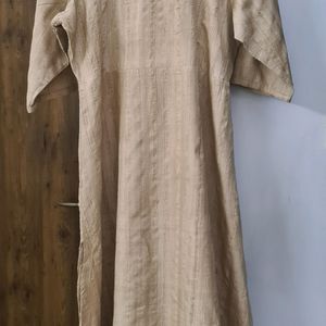 Beige Raw Silk Kurta with flowers strawberries