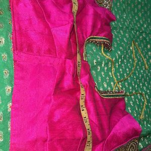 Parrot Green With Pink Embroidery Saree