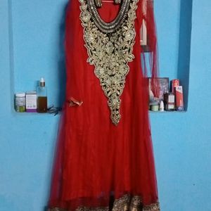 Red Gown With Black Embroidery