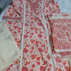 Cotton Suit Set With Lace Work