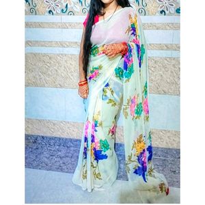 Georgette Saree Multicolour Floral Print