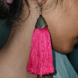 Pink Thread Earrings For Girls