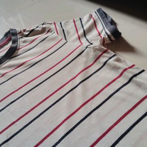 Red Blue Striped White Top