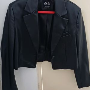 Zara Leather Short Blazer